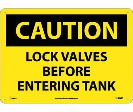 Caution: Lock Valves Before Entering Tanks - 10X14 - .040 Alum - C178AB