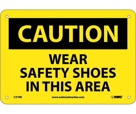 Caution: Wear Safety Shoes In This Area - 7X10 - Rigid Plastic - C379R