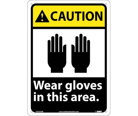 Caution: Wear Gloves In This Area - 14X10 - .040 Alum - CGA35AB