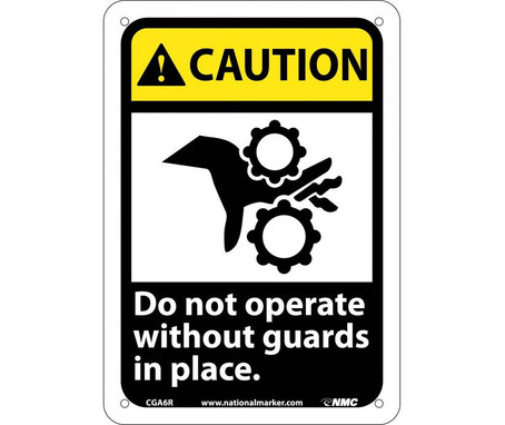 Caution: Do Not Operate Without Guards In Place (W/Graphic) - 10X7 - Rigid Plastic - CGA6R