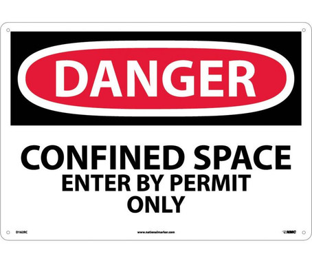 Danger: Confined Space Enter By Permit Only - 14X20 - Rigid Plastic - D162RC