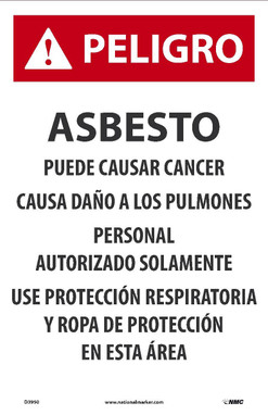 Peligro -Asbesto Puede Causar Cancer -Spanish -17X11 -Paper - 100/Pk - D3950