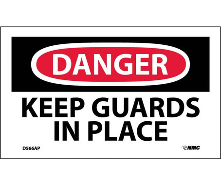 Danger: Keep Guards In Place - 3X5 - PS Vinyl - Pack of 5 - D566AP