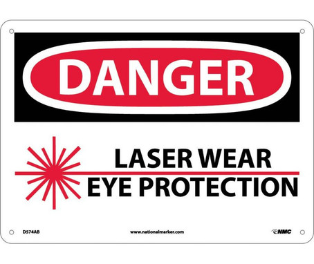 Danger: Laser Wear Eye Protection - Graphic - 10X14 - .040 Alum - D574AB