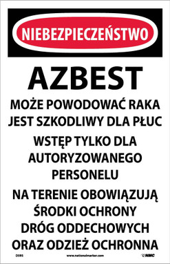 Danger: (Polish Translation) Asbestos  -Polish -17X11 -Paper - 100/Pk - D595