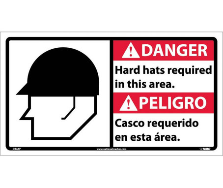 Danger: Hard Hats Required In This Area (Bilingual W/Graphic) - 10X18 - PS Vinyl - DBA4P