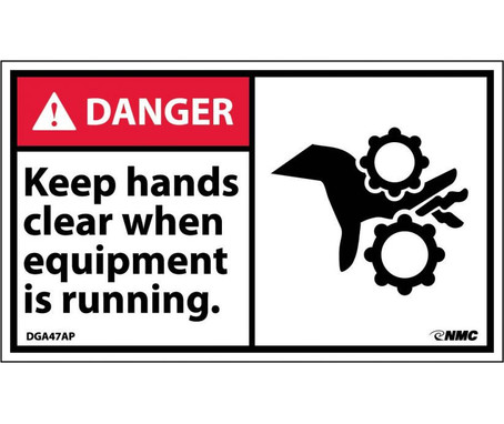 Danger: Keep Hands Clear When Equipment Is Running - 3X5 - PS Vinyl - Pack of 5 - DGA47AP