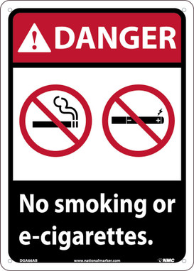 Danger: No Smoking Or E-Cigarettes - 14X10 - Aluminum .040 - DGA66AB