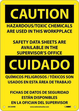 Caution: Hazardous Toxic Chemicals Are Use (Bilingual) - 14X10 - Rigid Plastic - ESC309RB