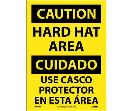 Caution: Hard Hat Area Bilingual - 14X10 - PS Vinyl - ESC31PB