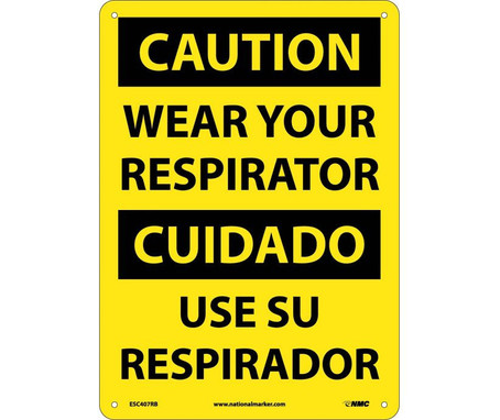 Caution: Wear Your Respirator (Bilingual) - 14X10 - Rigid Plastic - ESC407RB