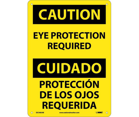 Caution: Eye Protection Required Bilingual - 14X10 - .040 Alum - ESC485AB