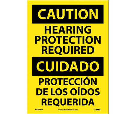 Caution: Hearing Protection Required Bilingual - 14X10 - PS Vinyl - ESC513PB