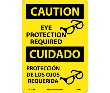 Caution: Eye Protection Required - (Graphic) - Bilingual - 14X10 - .040 Alum - ESC701AB