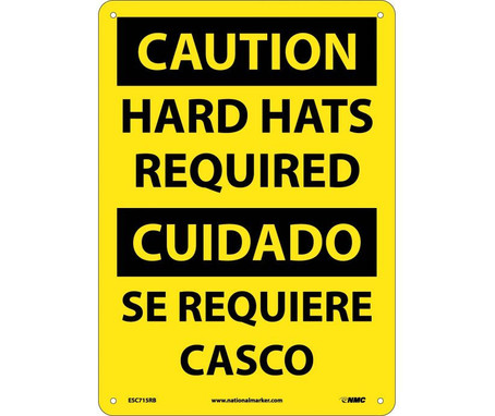 Caution: Hard Hats Required - Bilingual - 14X10 - Rigid Plastic - ESC715RB