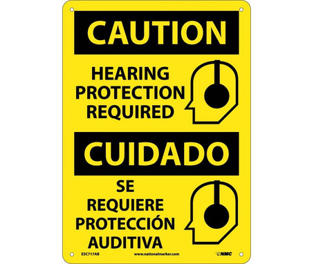 Caution: Hearing Protection Required (Graphic) - Bilingual - 14X10 - .040 Alum - ESC717AB