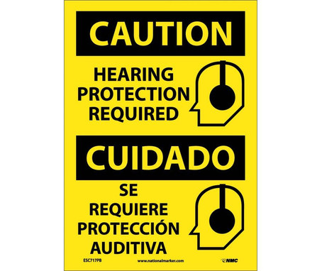 Caution: Hearing Protection Required (Graphic) - Bilingual - 14X10 - PS Vinyl - ESC717PB