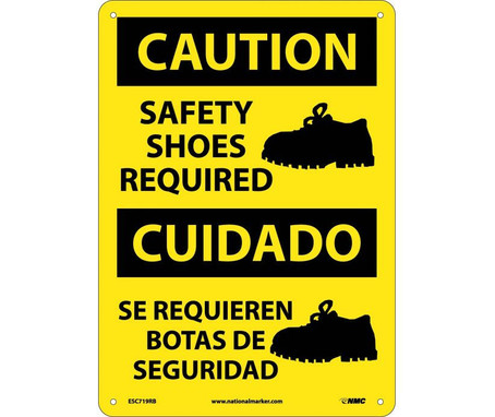 Caution: Safety Shoes Required (Graphic) - Bilingual - 14X10 - Rigid Plastic - ESC719RB