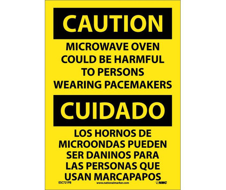 Caution: Microwave Oven Could Be Harmful To Persons Wearing Pacemarkers - Bilingual - 14X10 - PS Vinyl - ESC721PB