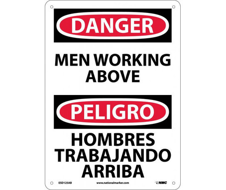 Danger: Men Working Above Bilingual - 14X10 - .040 Alum - ESD125AB