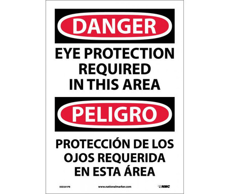 Danger: Eye Protection In This Area Bilingual - 14X10 - PS Vinyl - ESD201PB