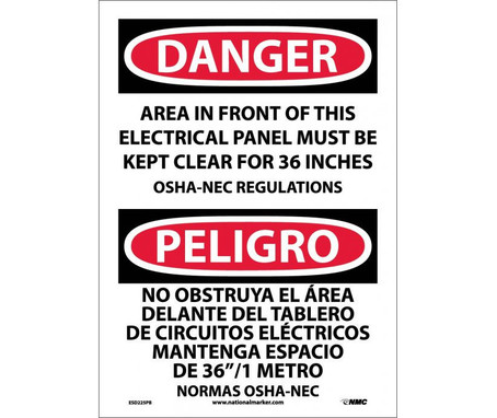 Danger: Area In Front Of This Electrical Panel (Bilingual) - 14X10 - PS Vinyl - ESD225PB