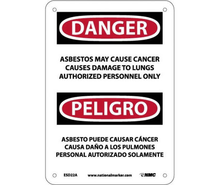 Peligro Asbestos May Cause Cancer Causes  Authorized Personnel Only - 7 X 10 - .040 Alum - SPD22A