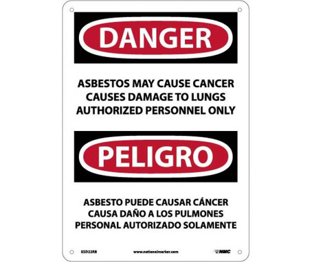 Peligro Asbestos May Cause Cancer Causes  Authorized Personnel Only - 10 X 14 - Rigid Plastic - SPD22RB