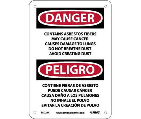 Peligro Contains Asbestos Fibers May Cause Cancer Causes  Do Not Breathe Dust Avoid Creating Dust (Bilingual) - 7 X 10 - .040 Alum - ESD24A