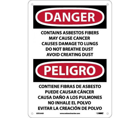 Peligro Contains Asbestos Fibers May Cause Cancer Causes  Do Not Breathe Dust Avoid Creating Dust (Bilingual) - 10 X 14 - .040 Alum - ESD24AB