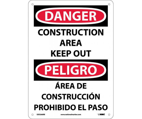 Danger: Construction Area Keep Out (Bilingual) - 14X10 - Rigid Plastic - ESD266RB