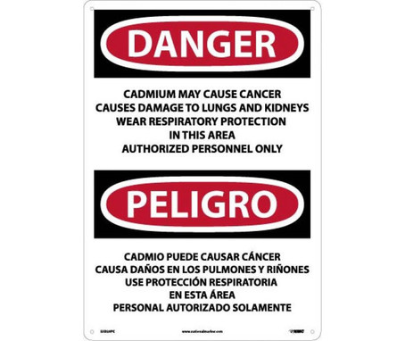 Danger: Peligro Cadmium May Cause Cancer Authorized Personnel Only Only (Bilingual) - 20 X 14 - PS Vinyl - ESD28PC