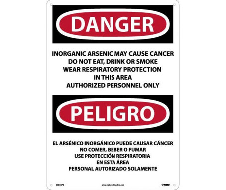 Danger: Peligro Inorganic Arsenic May Cause Cancer  Authorized Personnel Only (Bilingual) - 20 X 14 - PS Vinyl - ESD32PC