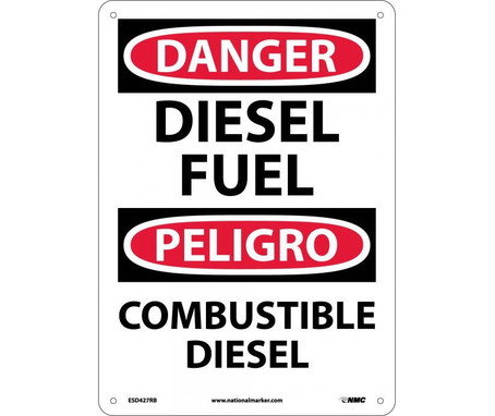 Danger: Diesel Fuel Bilingual - 14X10 - Rigid Plastic - ESD427RB