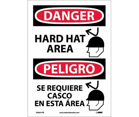 Danger: Hard Hat Area - Graphic - Bilingual - 14X10 - PS Vinyl - ESD651PB