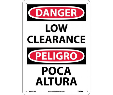 Danger: Low Clearance - Bilingual - 14X10 - .040 Alum - ESD655AB