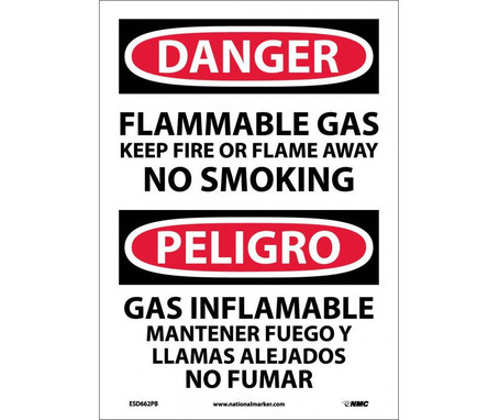 Danger: Flammable Gas Keep Fire Or Flame Away No Smoking - Bilingual - 14X10 - PS Vinyl - ESD662PB