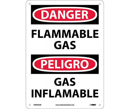 Danger: Flammable Gas - Bilingual - 14X10 - .040 Alum - ESD663AB