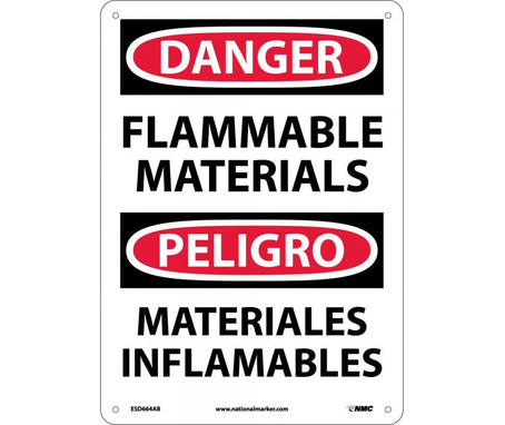 Danger: Flammable Materials - Bilingual - 14X10 - .040 Alum - ESD664AB