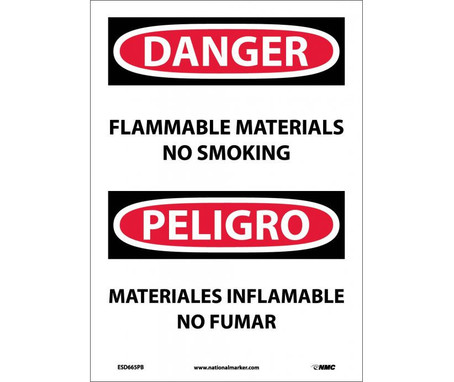 Danger: Flammable Material No Smoking - Bilingual - 14X10 - PS Vinyl - ESD665PB