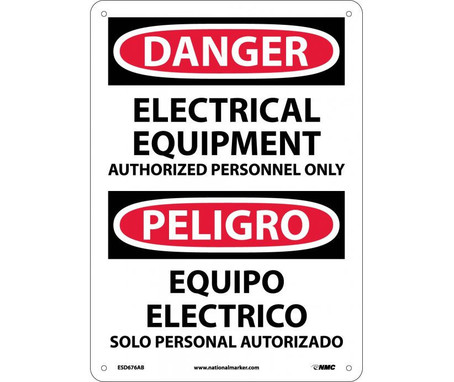 Danger: Electrical Equipment Authorized Personnel Only - Bilingual - 14X10 - .040 Alum - ESD676AB