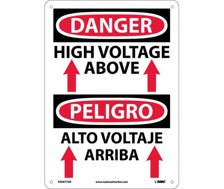 Danger: High Voltage Above (Graphic) Bilingual - 14X10 - .040 Alum - ESD677AB