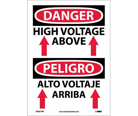 Danger: High Voltage Above (Graphic) Bilingual - 14X10 - PS Vinyl - ESD677PB