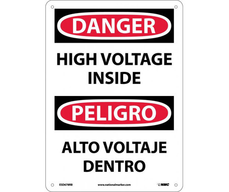 Danger: High Voltage Inside - Bilingual - 14X10 - Rigid Plastic - ESD678RB