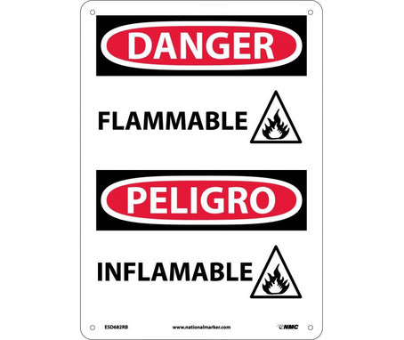 Danger: Flammable (Graphic) - Bilingual - 14X10 - Rigid Plastic - ESD682RB