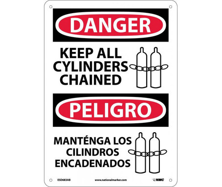 Danger: Keep All Cylinders Chained (Graphic) - Bilingual - 14X10 -.040 Alum - ESD683AB