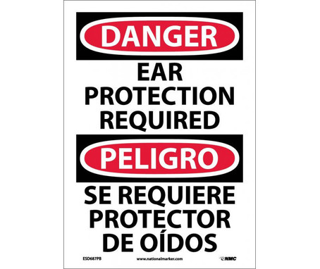 Danger: Ear Protection Required - Bilingual - 14X10 - PS Vinyl - ESD687PB