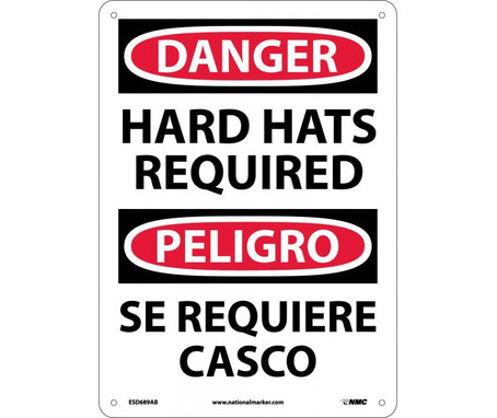 Danger: Hard Hats Required - Bilingual - 14X10 - .040 Alum - ESD689AB
