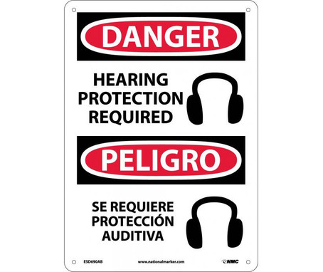 Danger: Hearing Protection Required (Graphic) Bilingual - 14X10 - .040 Alum - ESD690AB