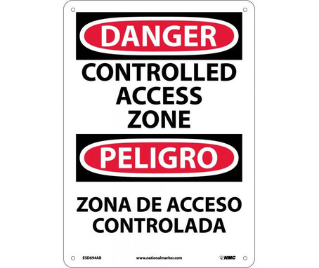 Danger: Controlled Access Zone - Bilingual - 14X10 - .040 Alum - ESD694AB